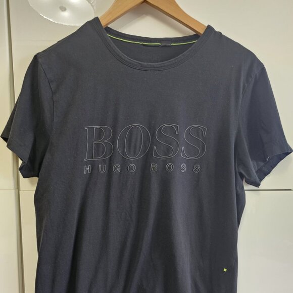 Hugo Boss Mens T Shirt  Black Big Print Logo Cotton Short Sleeve - Picture 2 of 8